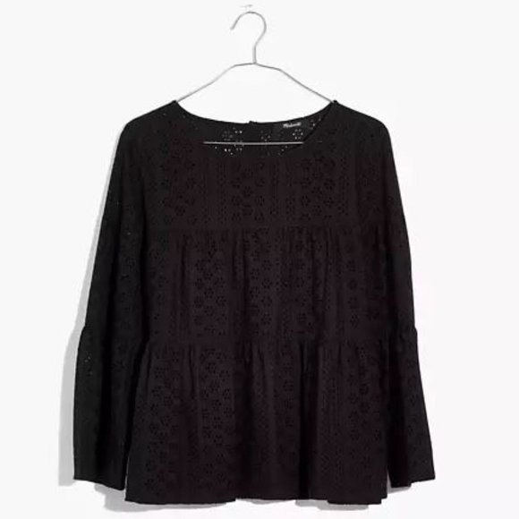 MADEWELL Black Eyelet Tiered Button-Back Top sz XS - Picture 11 of 15